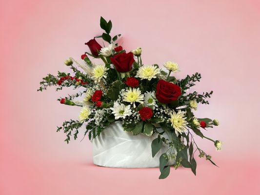 Sending My Love Arrangement.  Send your love this Valentine's Day with this beautiful arrangement.  Ceramic keepsake compote with roses!