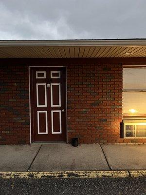 Front door of the motel room. The outside light was on all night until sunrise.