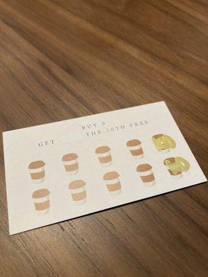 Punch card, buy 9 drinks and get the 10th one free!