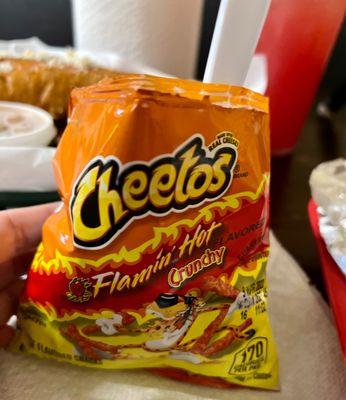 Elote with Spicy Cheetos in a bag