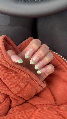 First time with Nina! Will 100% go back to her! Love love love this sage green French tip