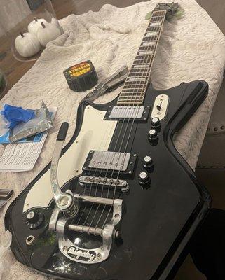 Lefty and Bigsby unit I installed on my left-handed airline guitar