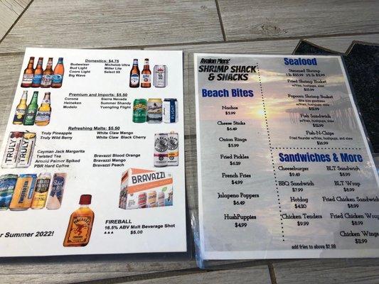 Food and drinks menu.