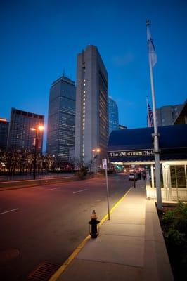 View coming out of the parking garage