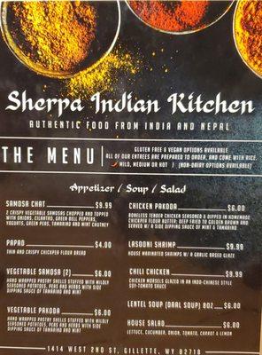 Front of menu