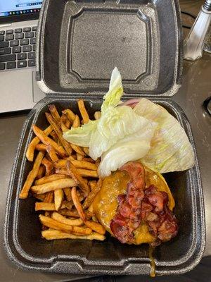 Bacon cheeseburger, fries, delivered