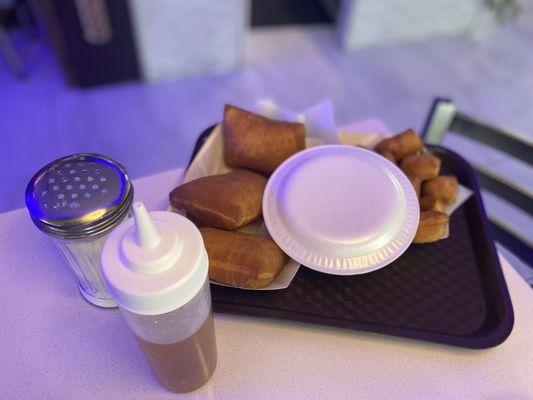 Beignets and Pillows with honey and sugar