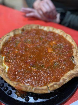 Green chili and pepperoni deep dish