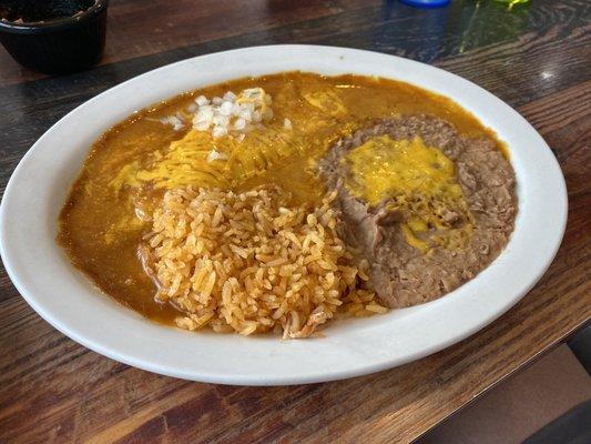 Cheese Enchilada with rice and beans