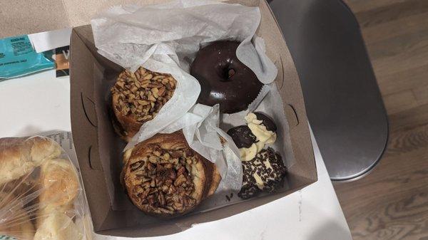 Pecan roll and chocolate donut