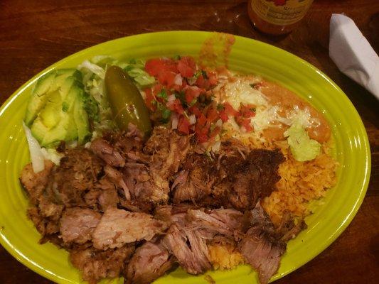 Carnitas meal with extra carnitas, no tortilla