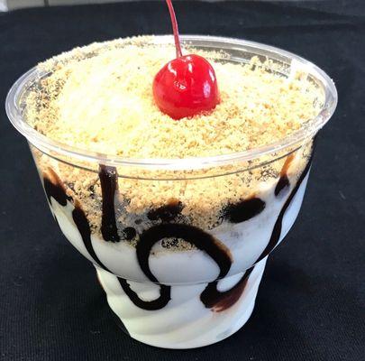 S'mores Sundae: vanilla, custard, liquid marshmallow creamy topping, hot fudge, crushed Graham crackers