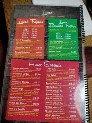 Lunch specials and House Specials