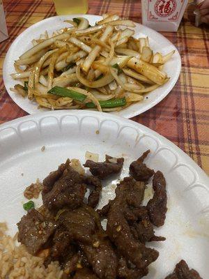 Mongolian Beef, a whole plate if onions and very little beef.