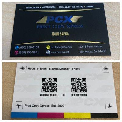 Business cards with gold foil, silk lamination and spot UV. Stand out from the crowd!