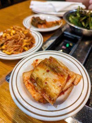 Banchan (Korean side dishes) included with our Combo A ($59.99). Close-up of kimchi.