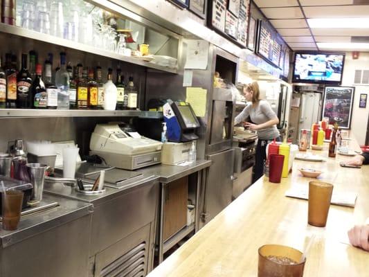 Waitress, cook, and busboy all rolled in to one.