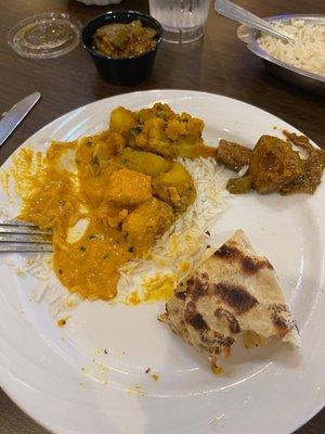 Chicken Tikka Masala, Aloo Gobi, roti and the mango pickle.