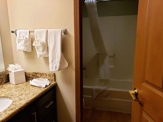 Bathroom in Our Suite at TownePlace Suites Keystone Indianapolis