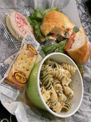 Deck the Holly sandwich! Side of pasta.