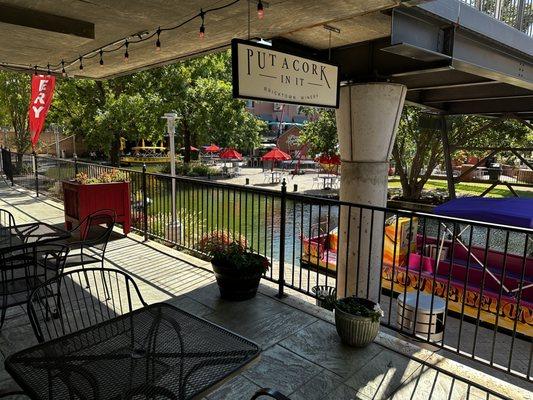 Covered patio seating out on the canal