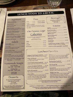 Lunch menu