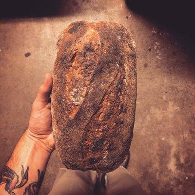 whole wheat sourdough made with freshly milled whole grain wheat from CA.