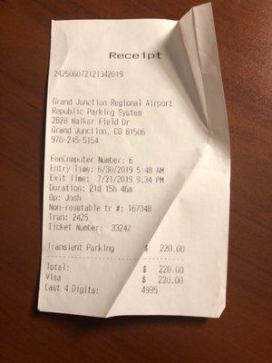 Receipt. Much more expensive than cab rides to and from the airport.