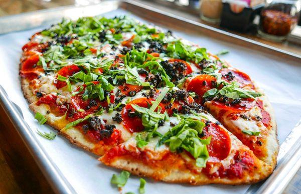 Large with Pepperoni, Black Olives, Spinach