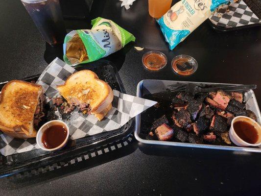 Brisket and cheddar with some incredible burnt ends. Sooooo good!