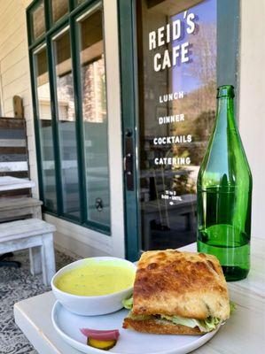 Curry chicken salad sandwich with soup