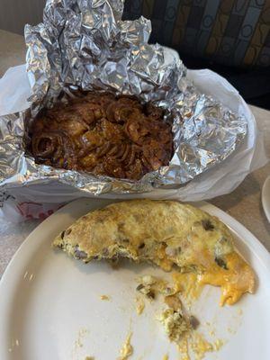 Omelette and a baby apple pancake