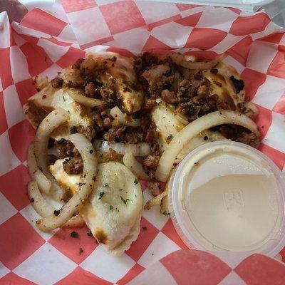 Pierogies with bacon and onions