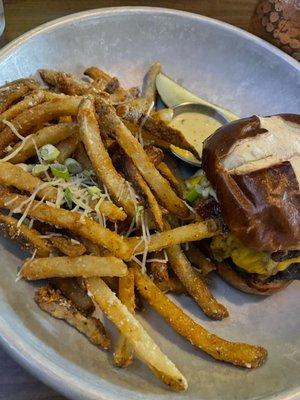 Sheely burger with truffle fries