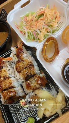 Shrimp Tempura Roll on the Any 2 Roll Lunch with Kani Salad (side of teriyaki & spicy mayo)