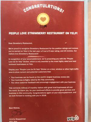 So nice to see this Yelp Congrats walking into Strawberry's! Great Vibes Amazing Food one of my favorite spots when I visit Palm Bay!