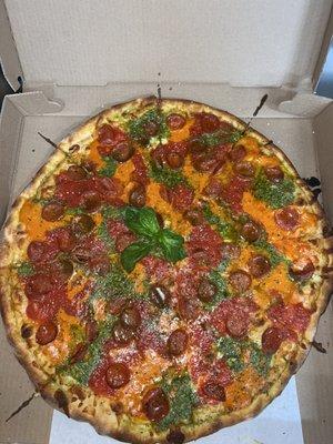 Tri-color pizza with Pepperoni