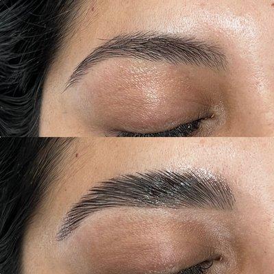 Before and after brow lamination