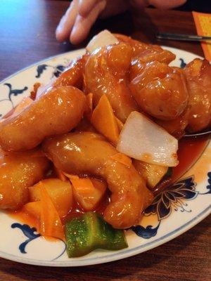 Sweet and sour chicken, still super crispy under all that sauce. Fantastic!