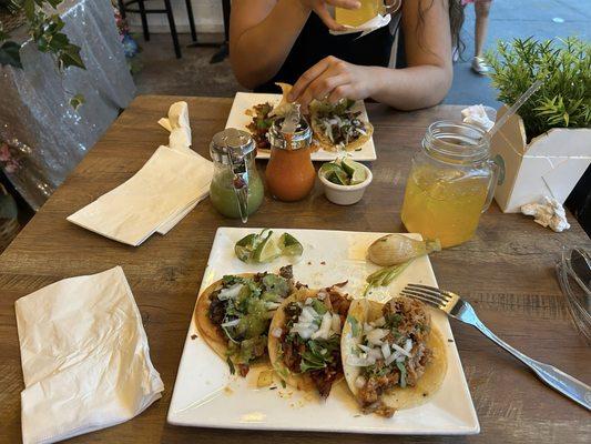 Tacos Al pastor, suadero and steak.