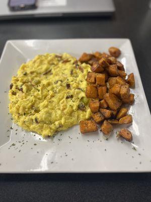 Smoked bacon, leek frittata with sweet potato hash