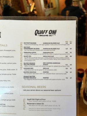 Quaff On beer menu - October 2022 (see bar list for current draught offerings)