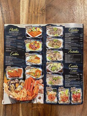 Menu,Seafood, soups, ceviches, tostadas, cocktails