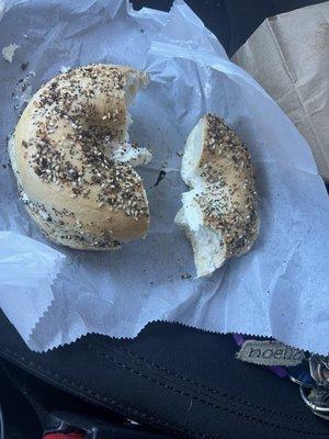 Everything bagel toasted with cream cheese