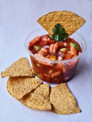 Shrimp cocktail with tortilla chips