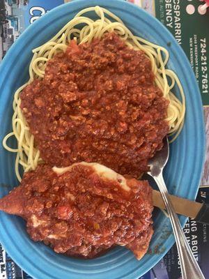 Chicken Parmesan with spaghetti