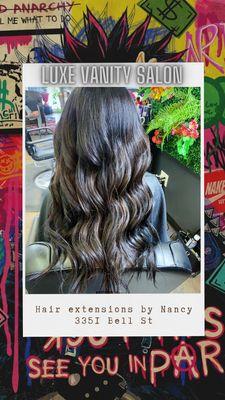 Brunette hair extensions by Nancy