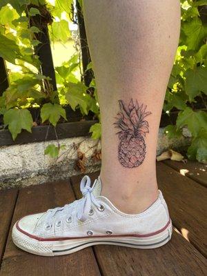 Single needle pineapple tattoo