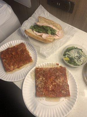 Pizza, turkey sandwich & broccoli rabe