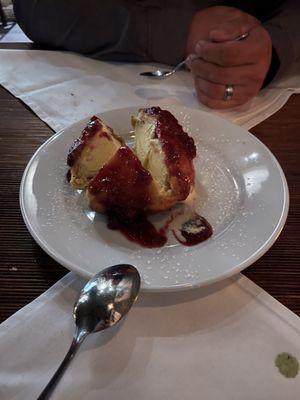 Fried ice cream in raspberry sauce